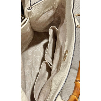 Gucci White Leather Diana Bamboo Top Handle Tote Bag