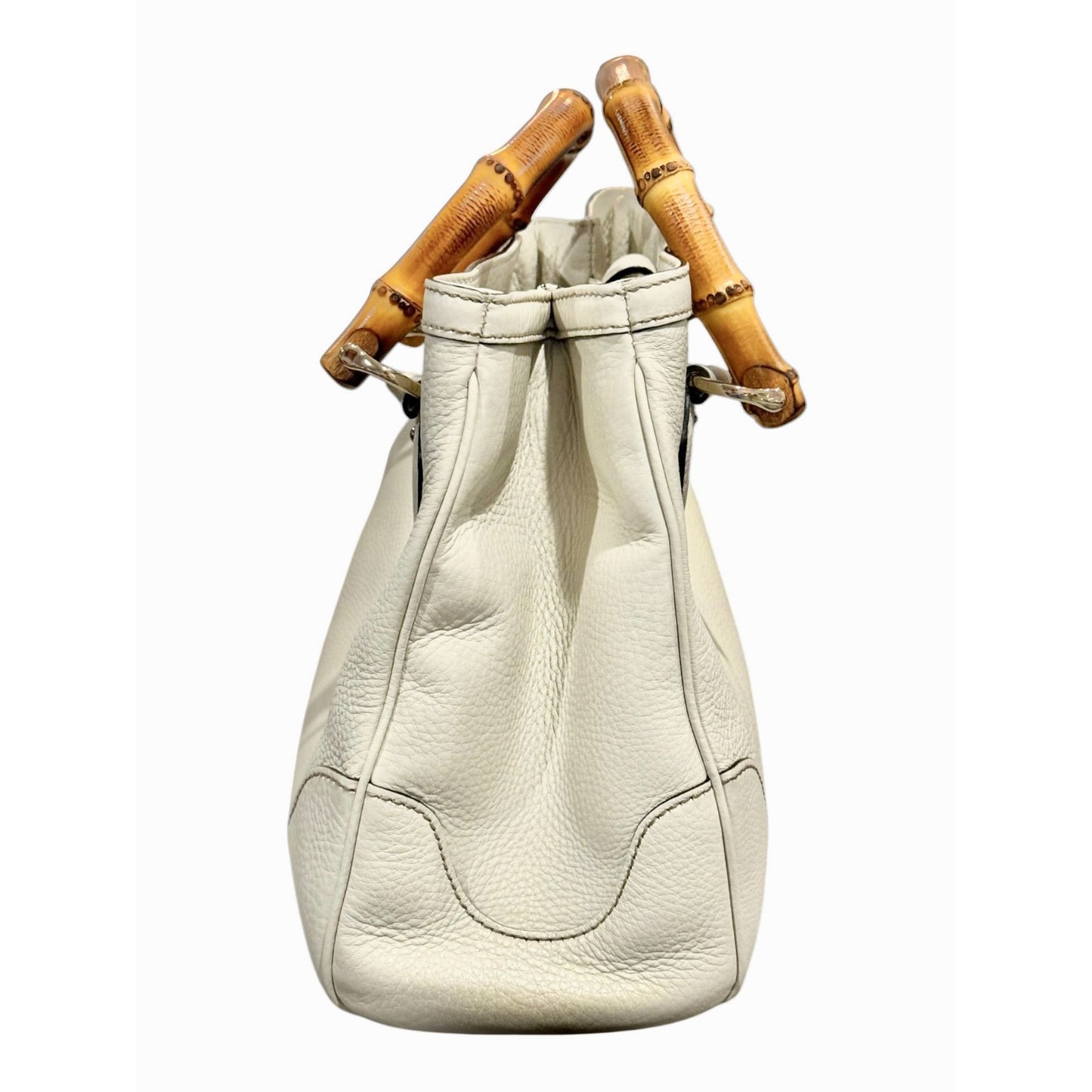 Gucci White Leather Diana Bamboo Top Handle Tote Bag