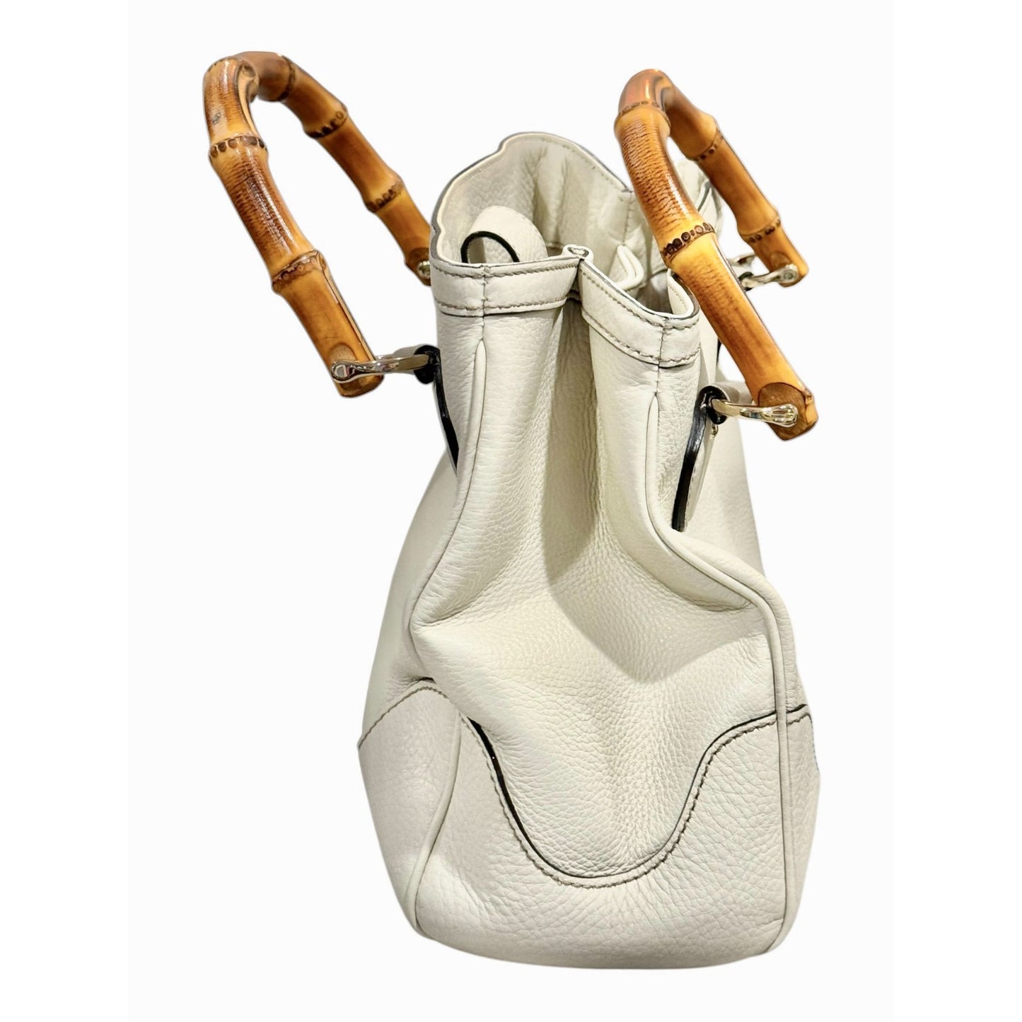 Gucci White Leather Diana Bamboo Top Handle Tote Bag