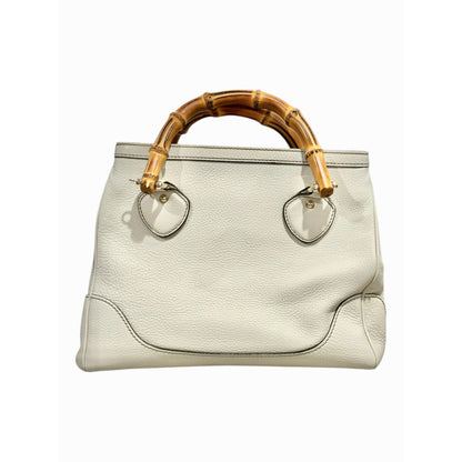 Gucci White Leather Diana Bamboo Top Handle Tote Bag