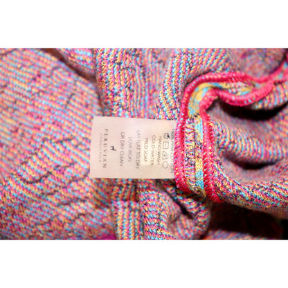 Peruvian Connection Kashmiri Jacquard Dress Knit Dress With Pink Trim Size L 3/4 Sleeves