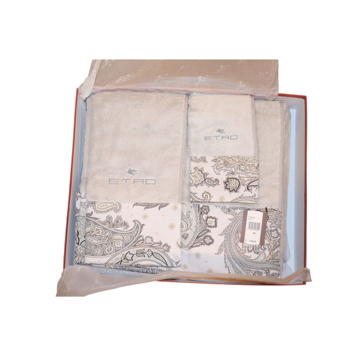 Etro Gray Paisley Border Towel Set In Gift Box - 5 Pieces NWT