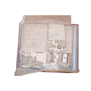 Etro Gray Paisley Border Towel Set In Gift Box - 5 Pieces NWT