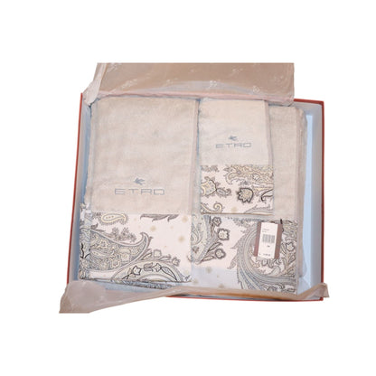 Etro Gray Paisley Border Towel Set In Gift Box - 5 Pieces NWT