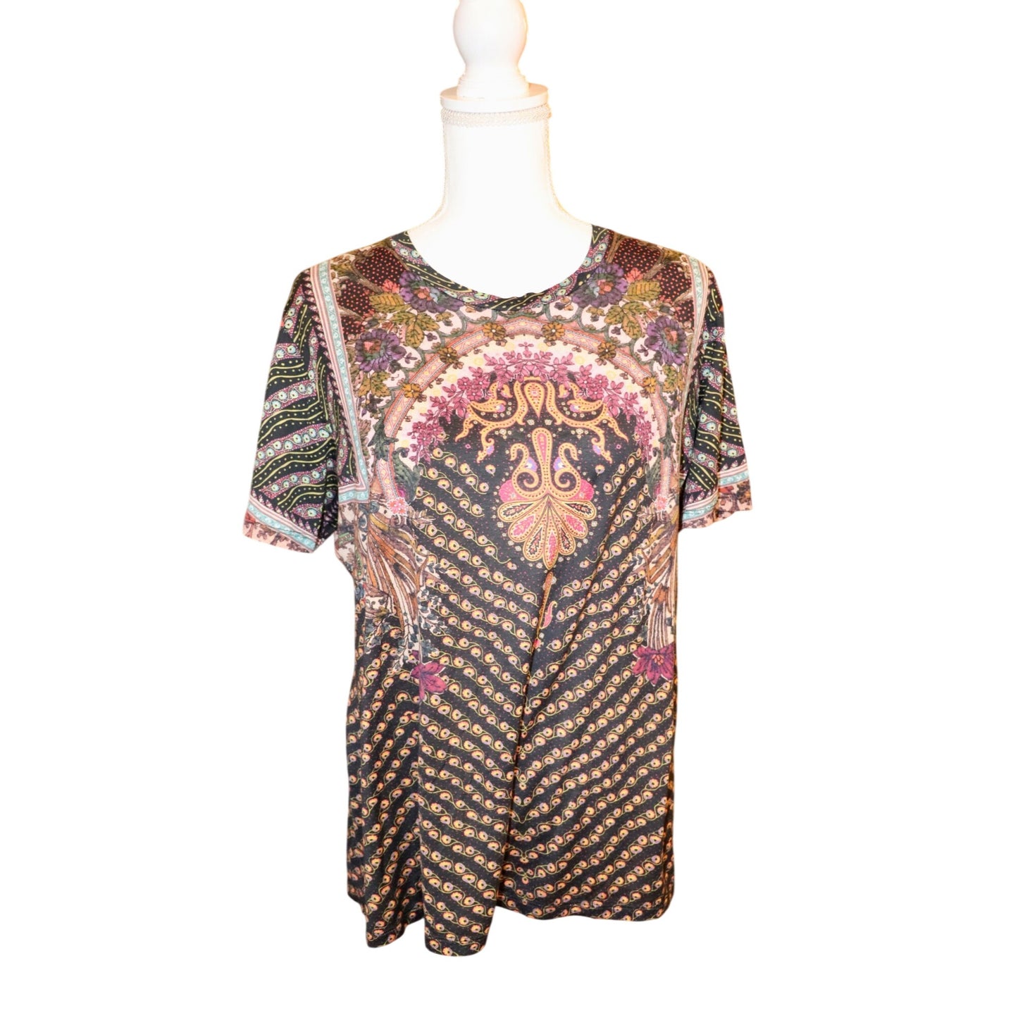 Etro 44 Womens Multicolor Short Sleeve Printed Top, fits L