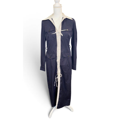 Dries Van Noten Navy & White Cotton Shirt Dress, Size 36/Small