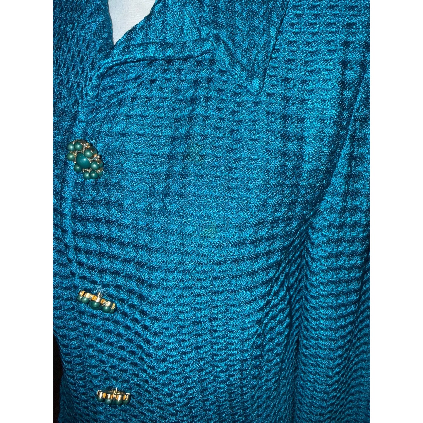 St. John Blue Textured Knit Jacket With Embellished Buttons Size 10 Made In USA