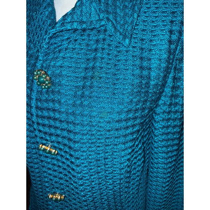 St. John Blue Textured Knit Jacket With Embellished Buttons Size 10 Made In USA
