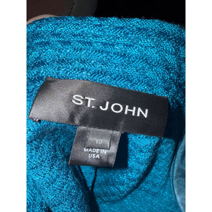 St. John Blue Textured Knit Jacket With Embellished Buttons Size 10 Made In USA