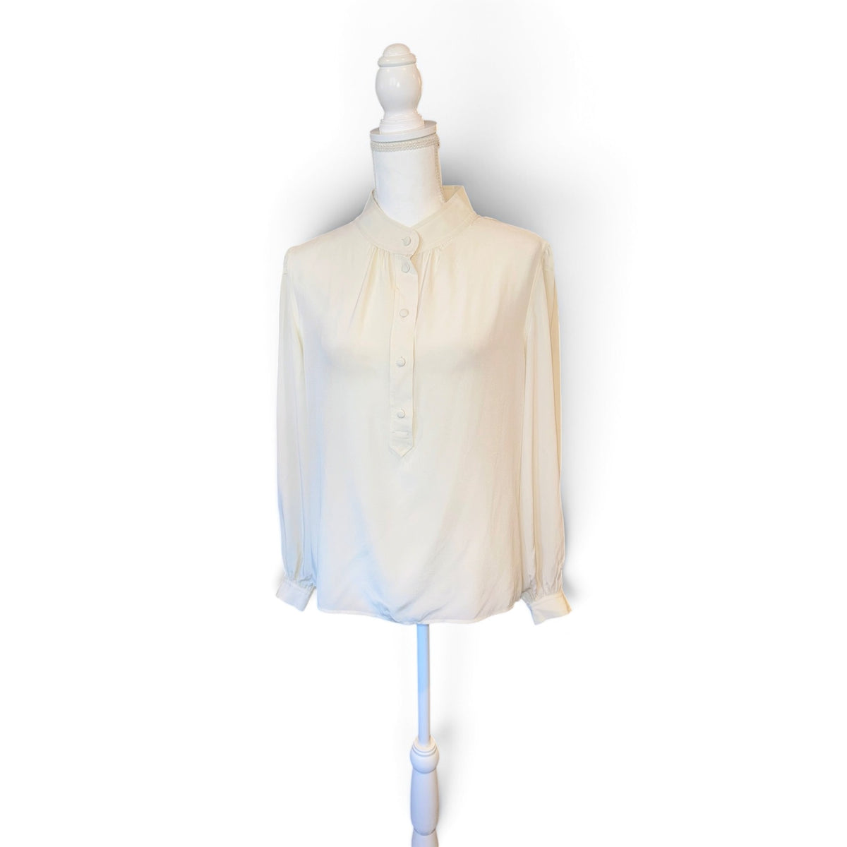 Marc Jacobs Runway White Silk Button-Front Blouse Size 10 With Mandarin Collar