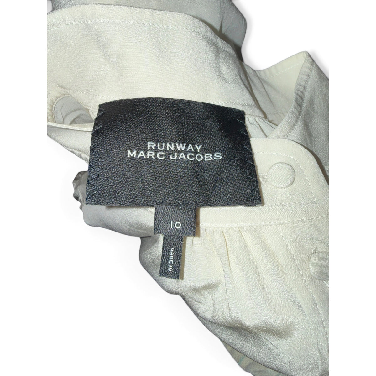 Marc Jacobs Runway White Silk Button-Front Blouse Size 10 With Mandarin Collar