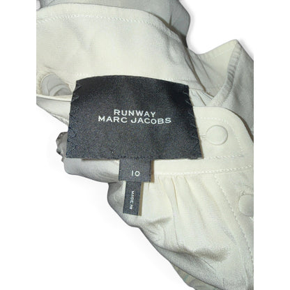 Marc Jacobs Runway White Silk Button-Front Blouse Size 10 With Mandarin Collar