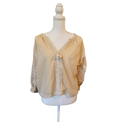 Roller Rabbit Embroidered Boho Cotton Blouse, XS (fits up to L)