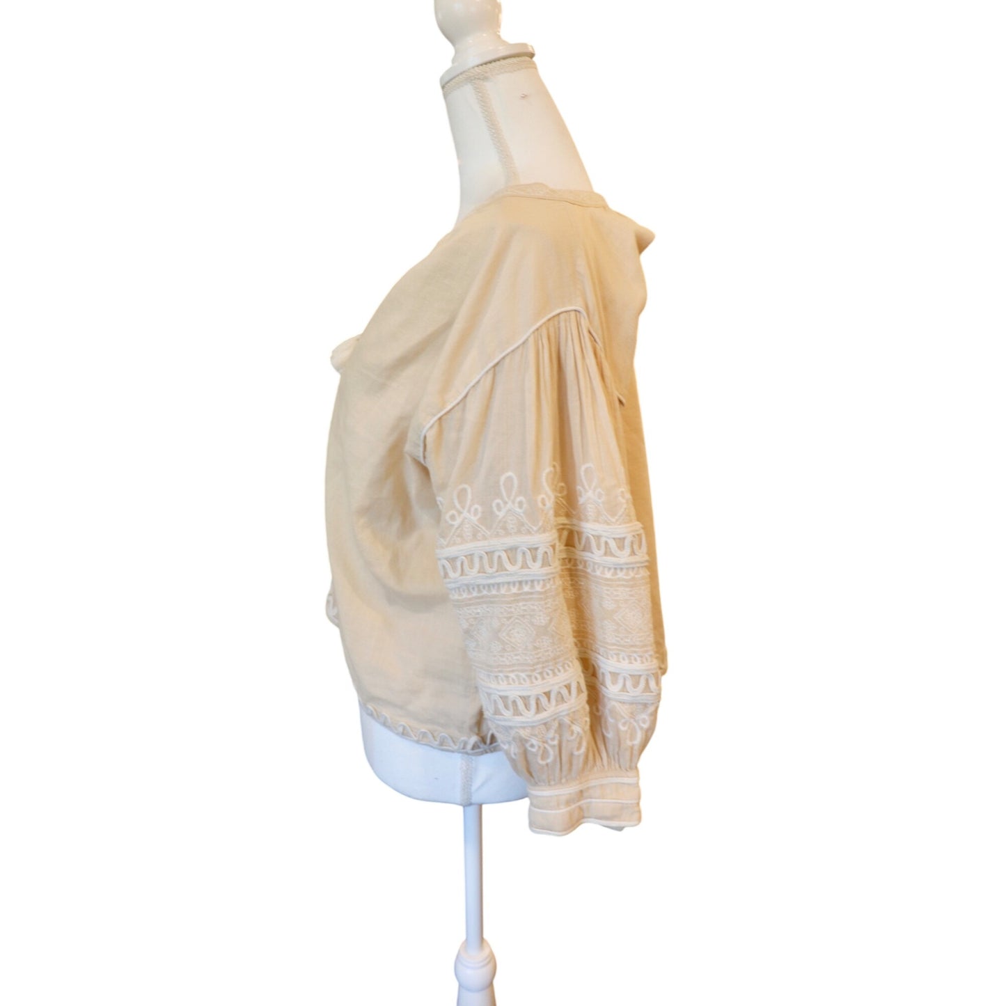 Roller Rabbit Embroidered Boho Cotton Blouse, XS (fits up to L)