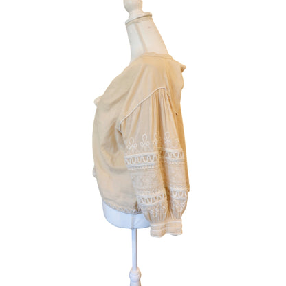Roller Rabbit Embroidered Boho Cotton Blouse, XS (fits up to L)