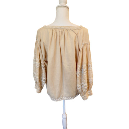 Roller Rabbit Embroidered Boho Cotton Blouse, XS (fits up to L)