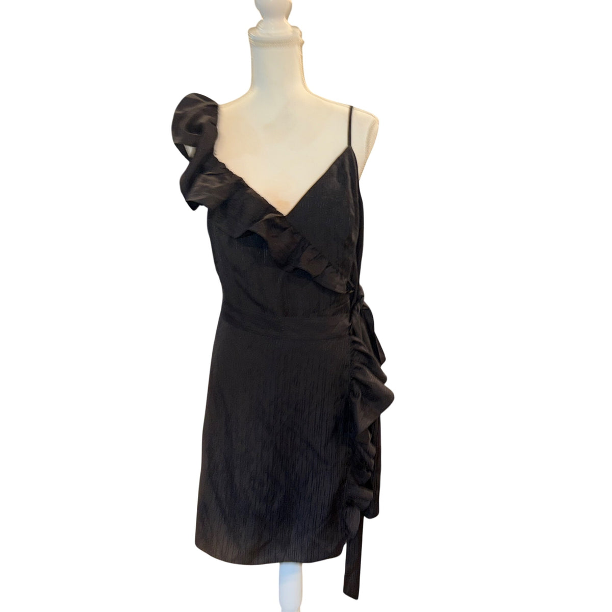 Lilly Pulitzer Black One-Shoulder Ruffle Wrap Dress Size 12 NWT