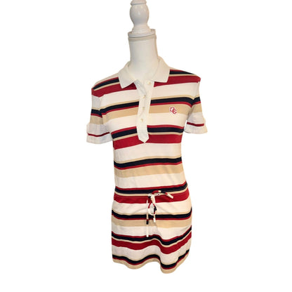 Dolce & Gabbana Womens Striped Polo Dress Size S Red Beige Navy Cotton