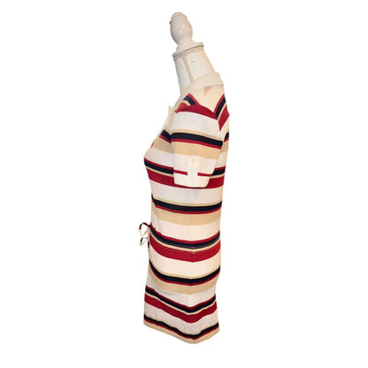 Dolce & Gabbana Womens Striped Polo Dress Size S Red Beige Navy Cotton