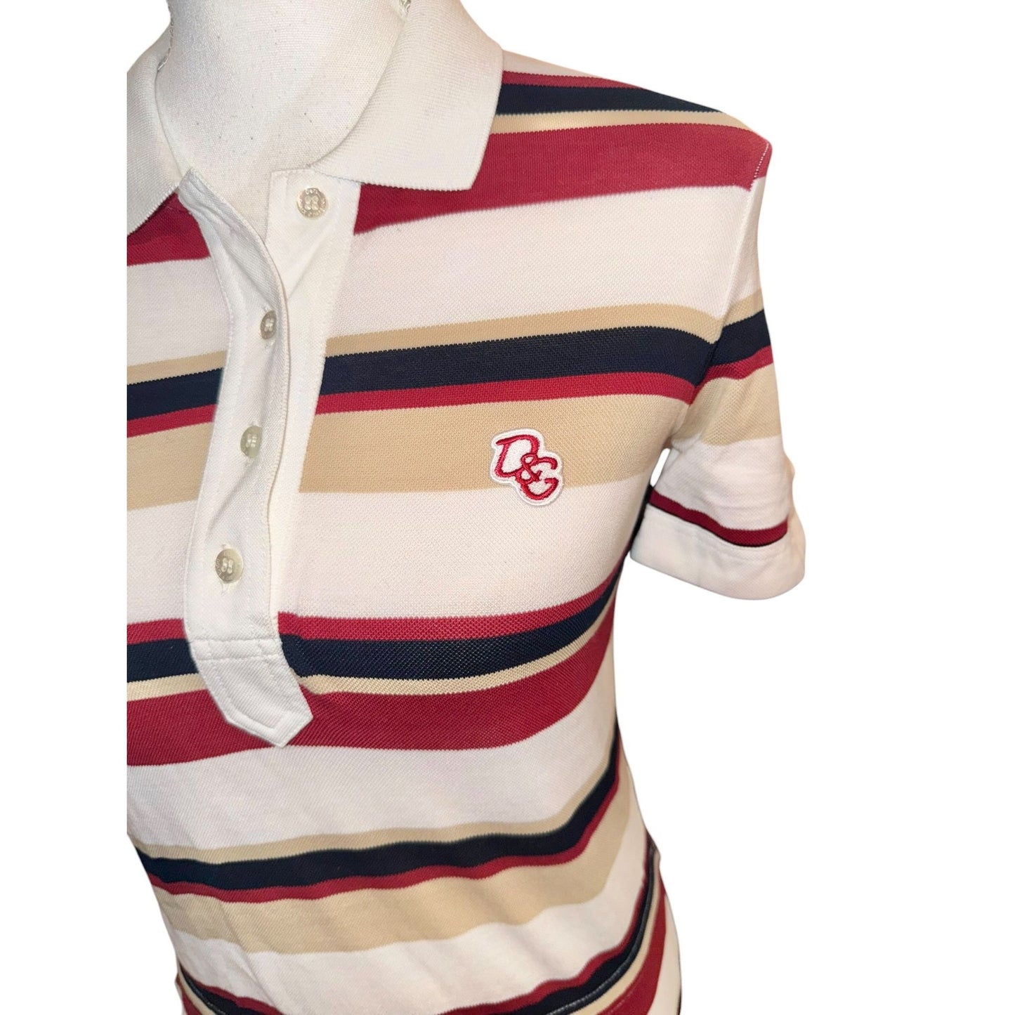 Dolce & Gabbana Womens Striped Polo Dress Size S Red Beige Navy Cotton