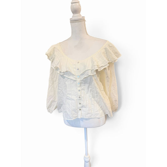 Nation Sandra Ruffle Blouse-Porcelain, Size L NWT