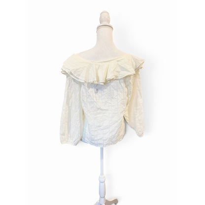 Nation Sandra Ruffle Blouse-Porcelain, Size L NWT
