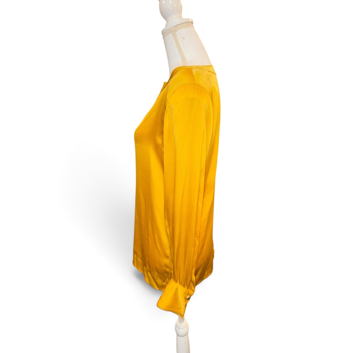 Chanel Yellow Long-Sleeve Satin Blouse With Button Details, Fits US 4