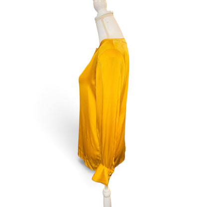 Chanel Yellow Long-Sleeve Satin Blouse With Button Details, Fits US 4