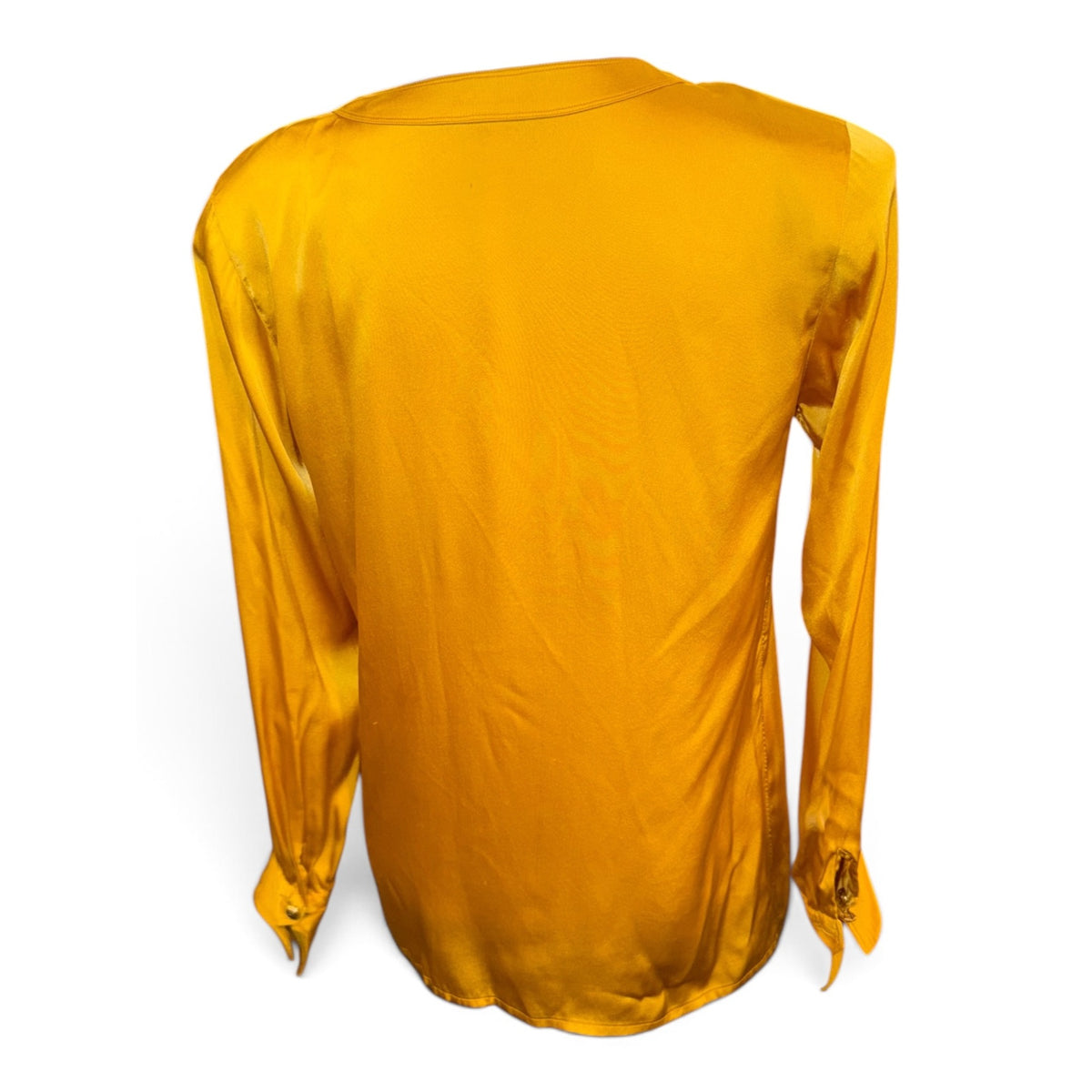 Chanel Yellow Long-Sleeve Satin Blouse With Button Details, Fits US 4
