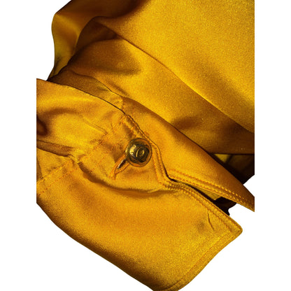 Chanel Yellow Long-Sleeve Satin Blouse With Button Details, Fits US 4