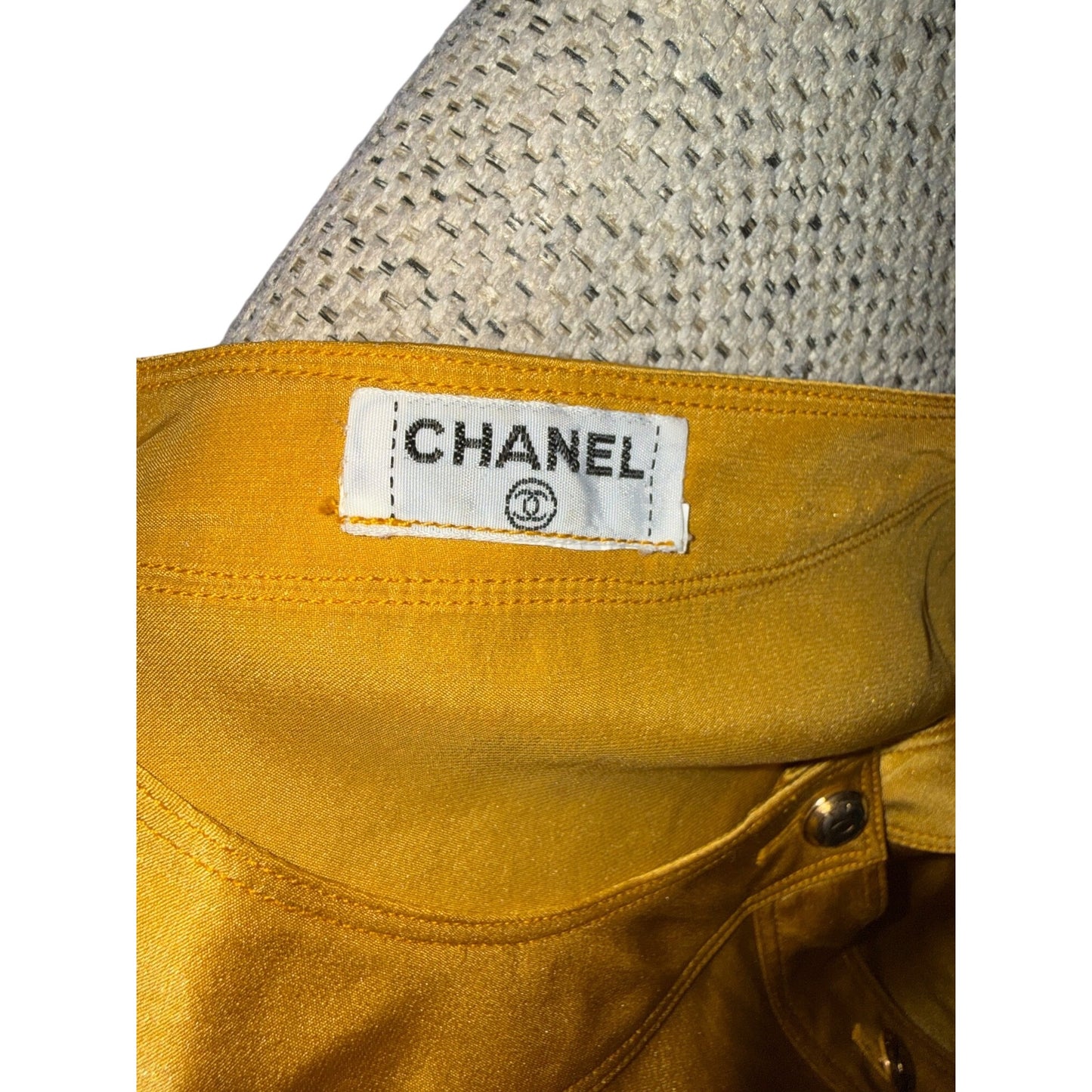 Chanel Yellow Long-Sleeve Satin Blouse With Button Details, Fits US 4