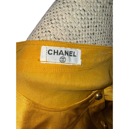 Chanel Yellow Long-Sleeve Satin Blouse With Button Details, Fits US 4