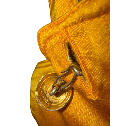 Chanel Yellow Long-Sleeve Satin Blouse With Button Details, Fits US 4