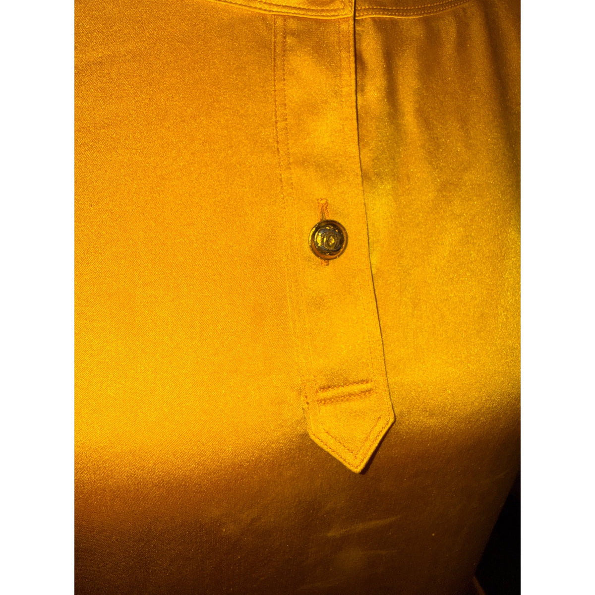 Chanel Yellow Long-Sleeve Satin Blouse With Button Details, Fits US 4