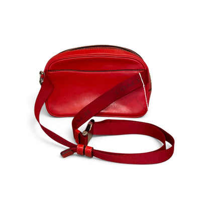Coach Red Leather Crossbody Bag With Adjustable Strap And Silver Hardware