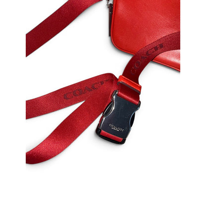 Coach Red Leather Crossbody Bag With Adjustable Strap And Silver Hardware