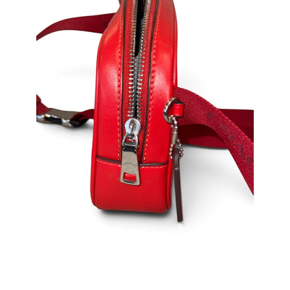 Coach Red Leather Crossbody Bag With Adjustable Strap And Silver Hardware