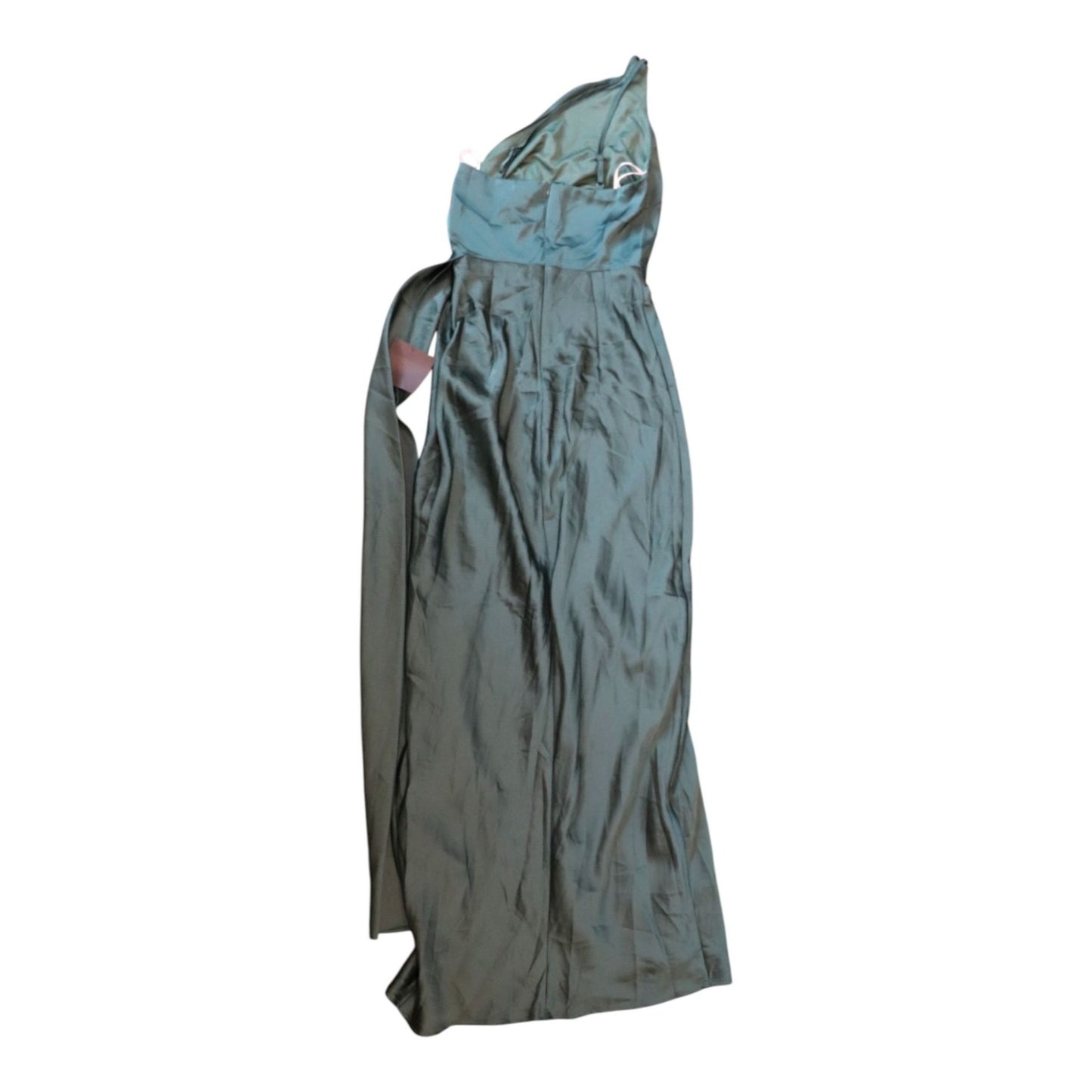Lulus One-Shoulder Teal Maxi Dress With Front Slit XS Satin