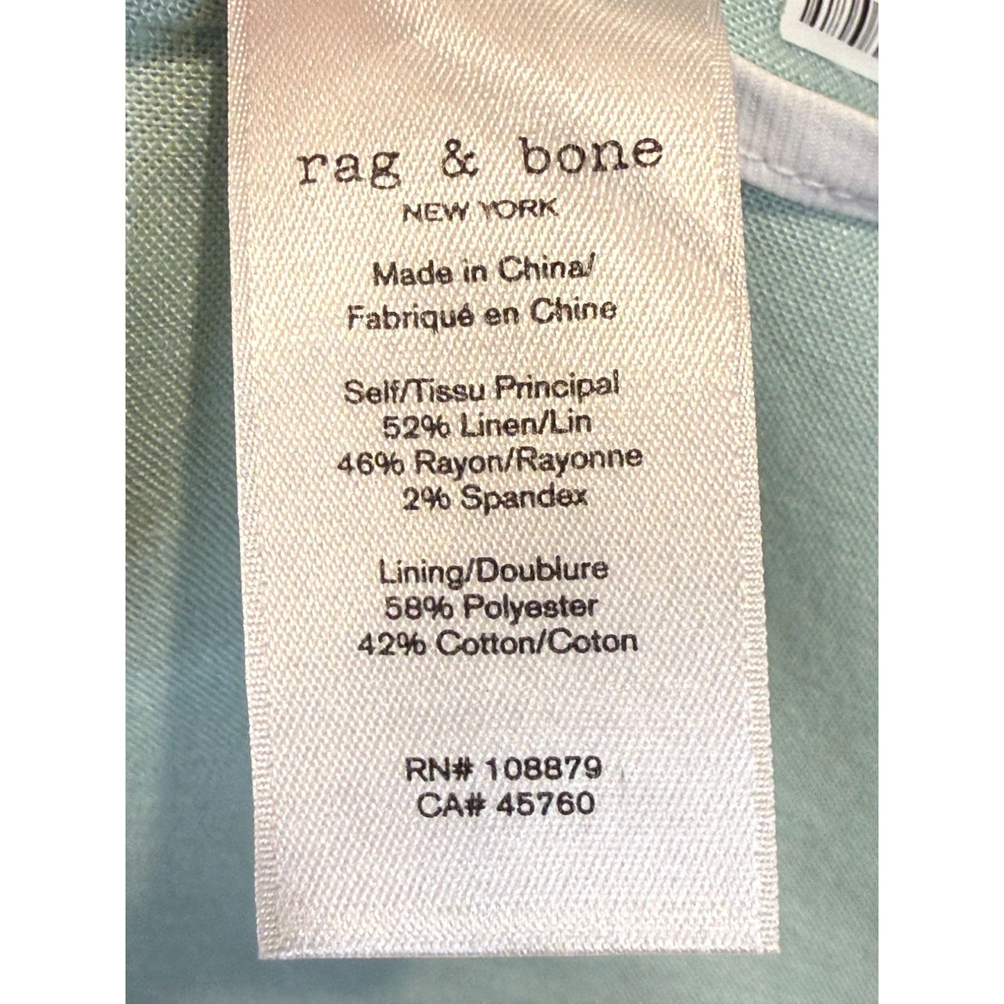 Rag & Bone Mint Green Linen-Blend Blazer & Wide-Leg Pants Set Size 14