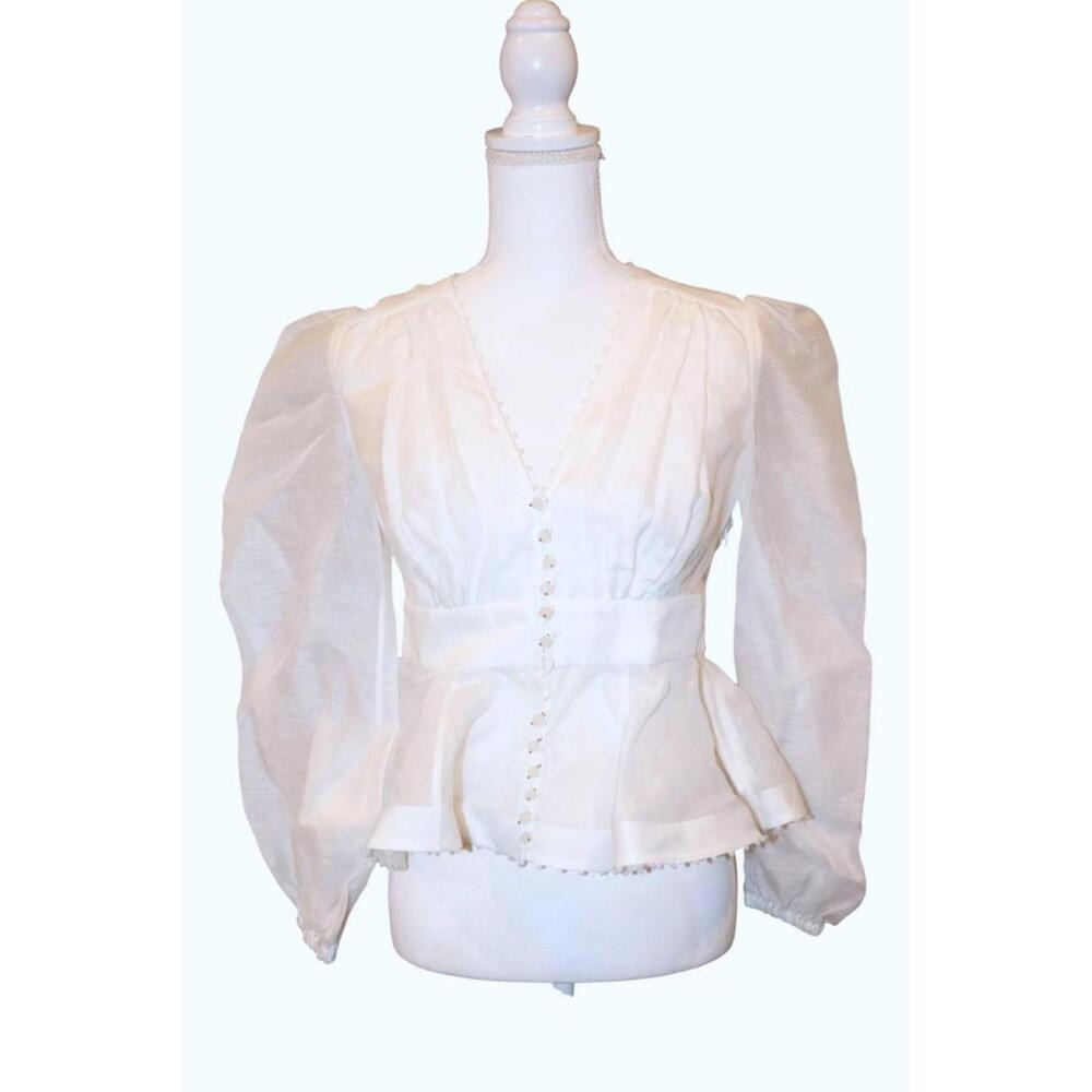 Zimmermann Dawning V-Neck Beaded Blouse, Size 1/Small NWT