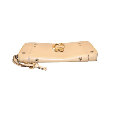 Chloé Paddington Beige Leather Wallet With Gold Padlock Accents & Zip-Around Closure