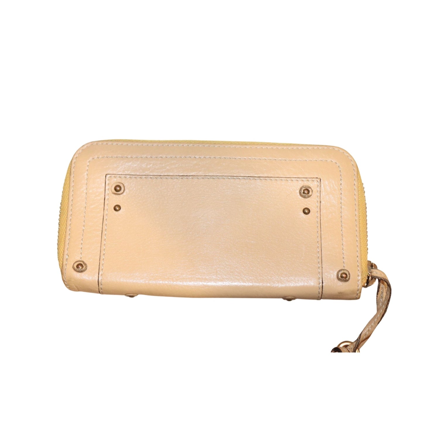Chloé Paddington Beige Leather Wallet With Gold Padlock Accents & Zip-Around Closure