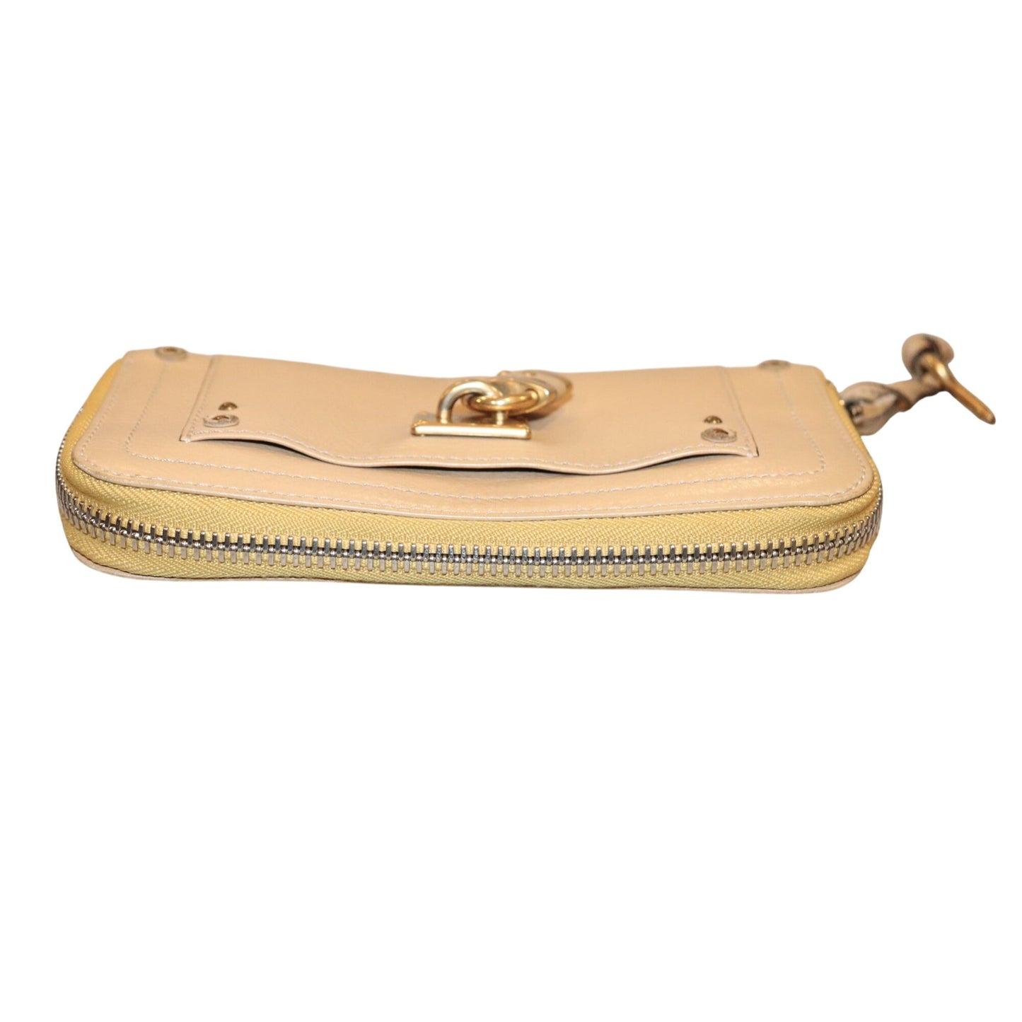 Chloé Paddington Beige Leather Wallet With Gold Padlock Accents & Zip-Around Closure