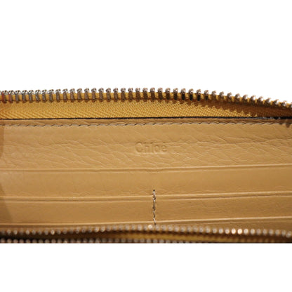 Chloé Paddington Beige Leather Wallet With Gold Padlock Accents & Zip-Around Closure