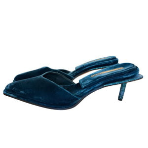 Tamara Mellon Blue Velvet Rhinestone Heel Mules Size 42/US 12 Made In Italy