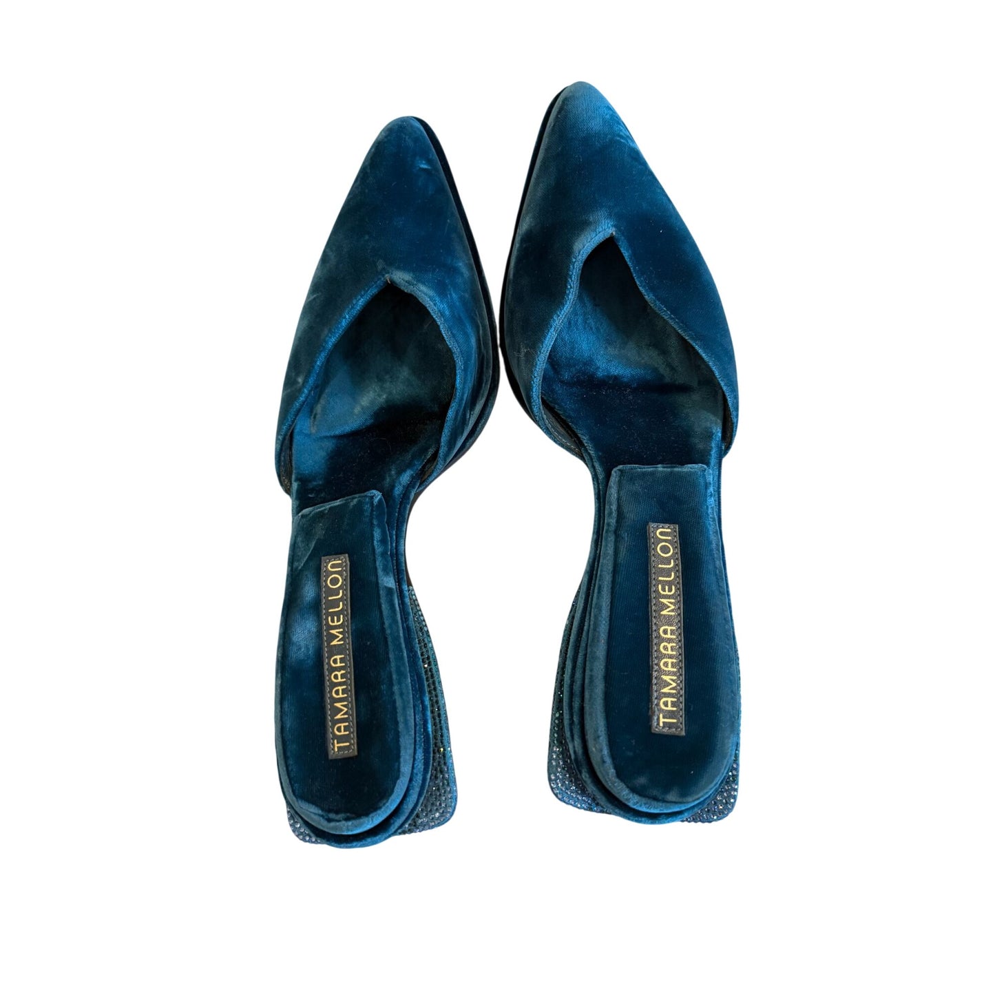 Tamara Mellon Blue Velvet Rhinestone Heel Mules Size 42/US 12 Made In Italy