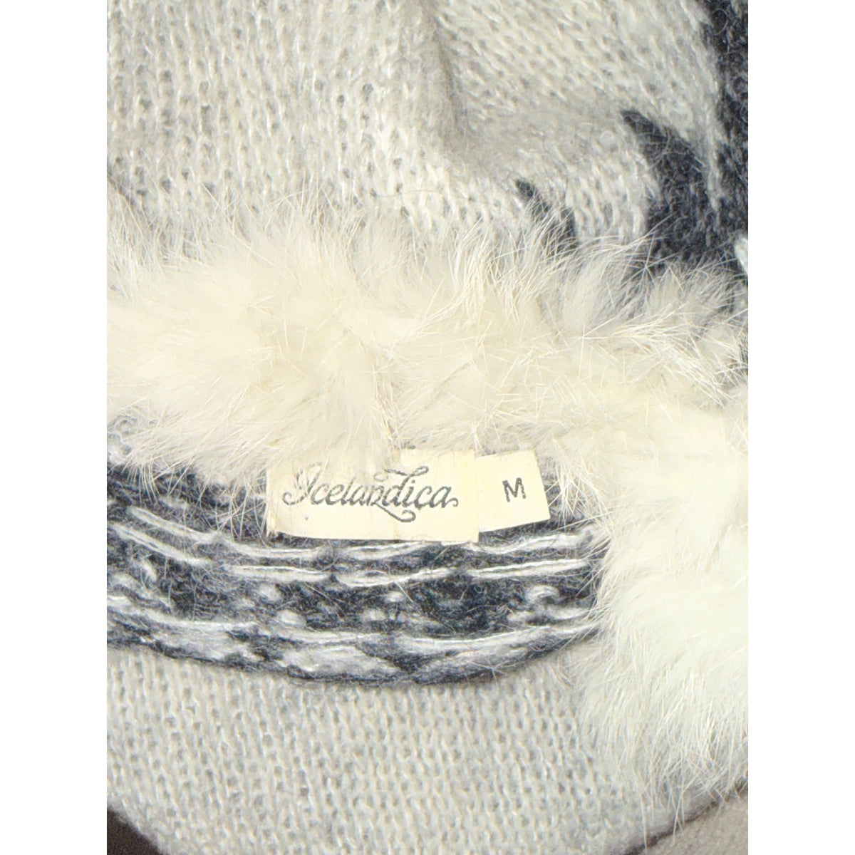 Icelandica vintage Womens Handmade Icelandic Sweater M 100% Wool Faux Fur Collar