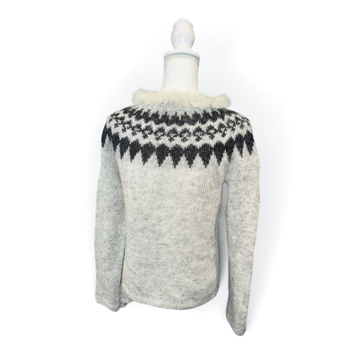 Icelandica vintage Womens Handmade Icelandic Sweater M 100% Wool Faux Fur Collar