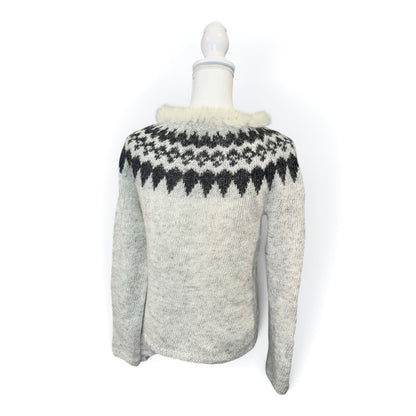 Icelandica vintage Womens Handmade Icelandic Sweater M 100% Wool Faux Fur Collar