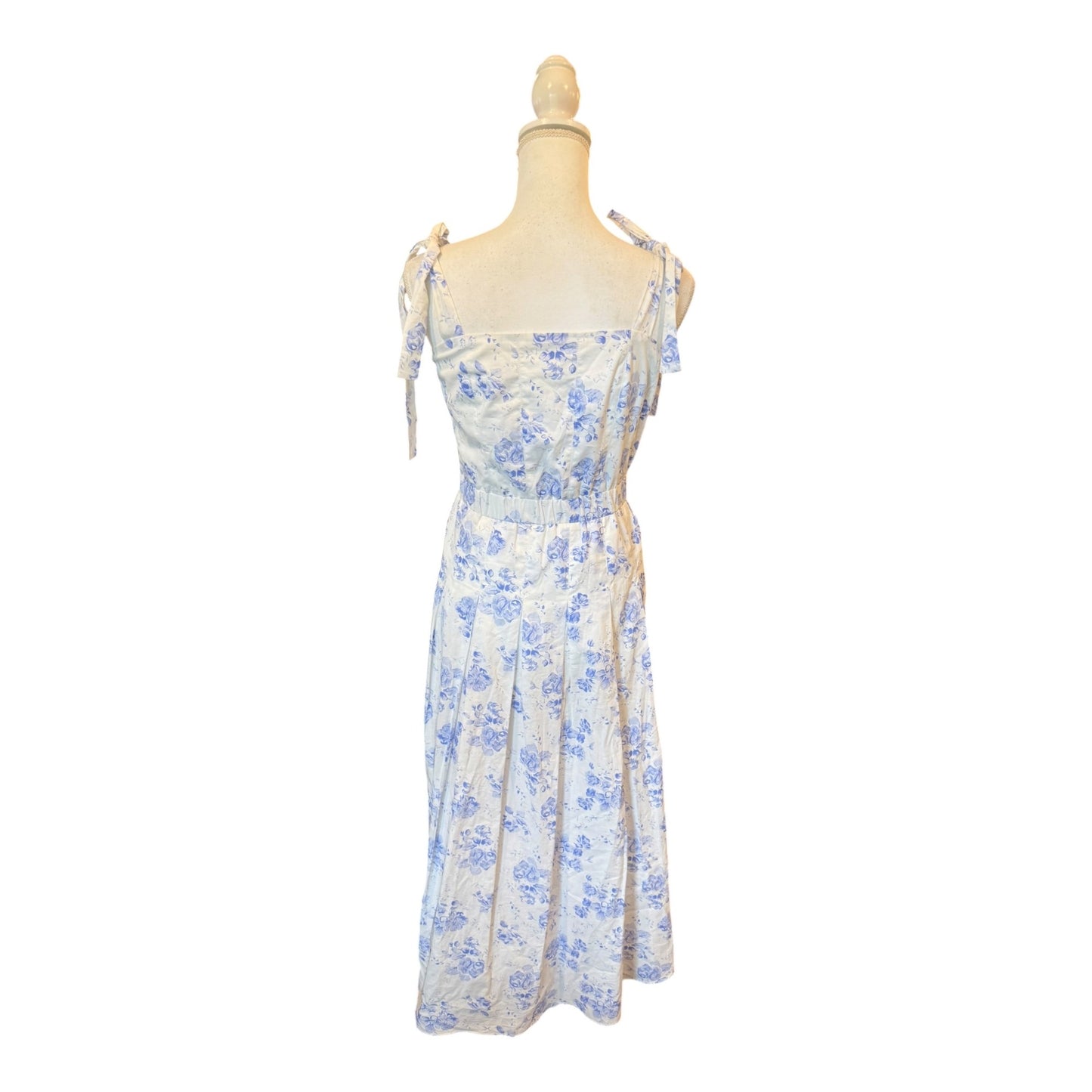 Hyacinth House  Blue & White Floral Midi Dress With Tie Straps, Size S